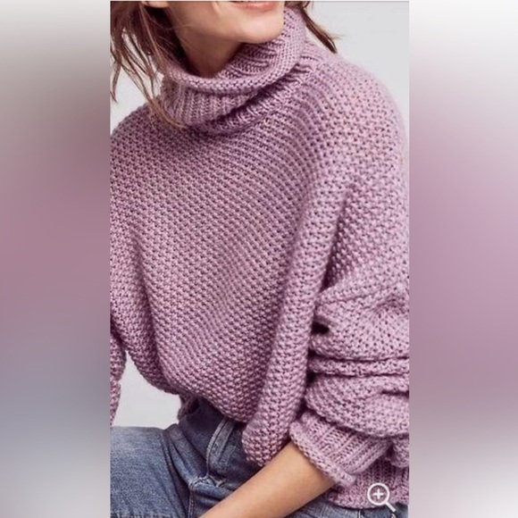 Moth Sweaters - Anthropologie Moth Abella Oversized Chunky Turtleneck Crop Sweater Lavender - Sm